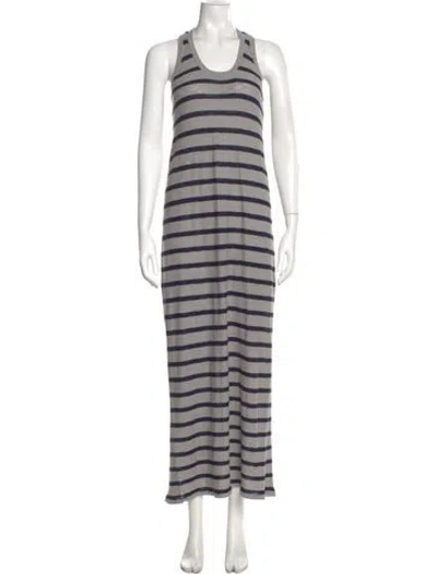 Pre-owned Vince Striped Long Dress In Gray