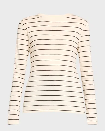 Vince Women's Striped Cotton-blend Crewneck Long-sleeve T-shirt In Black Combo