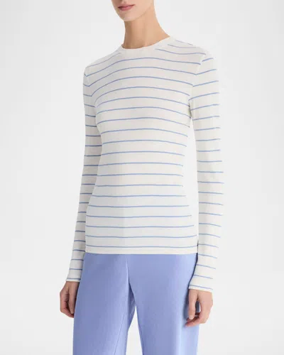 Vince Striped Long-sleeve Crewneck T-shirt In Pacific Opal Combo