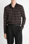 Vince Striped Long Sleeve Jersey Polo In Black
