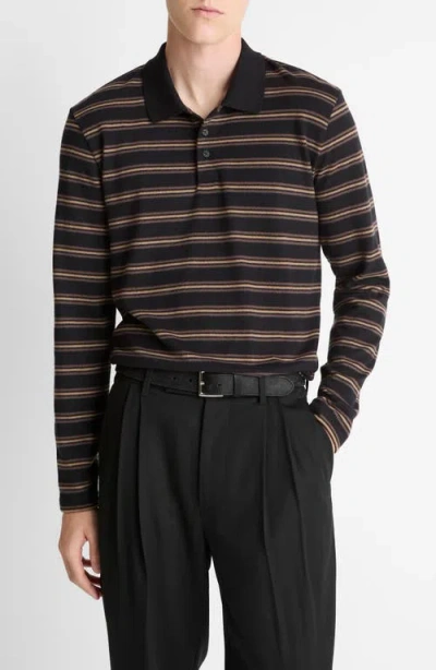 Vince Striped Long Sleeve Jersey Polo In Black