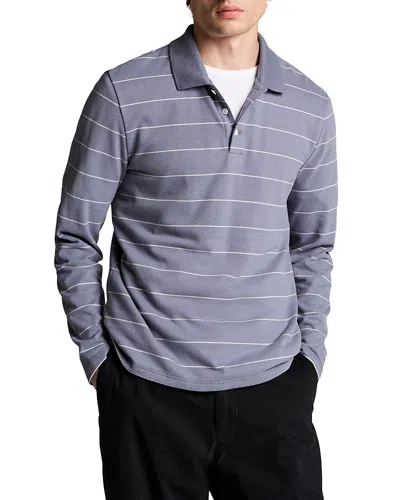 Vince Striped Long Sleeve Polo In Blue