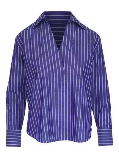 Vince Striped Long-sleeve Shirt In Blue