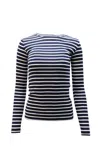 Vince Striped Long-sleeve T-shirt In Navy Blue Cotton In Blue