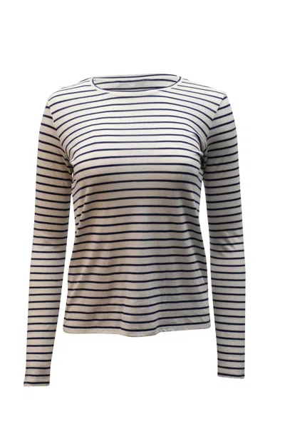 Vince Striped Long-sleeve Top In White Cotton In Off White/black