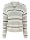 Vince Mesh Stripe Button Polo Top In Gray
