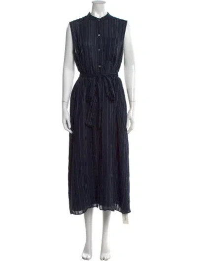 Pre-owned Vince Striped Midi Length Dress In Blue