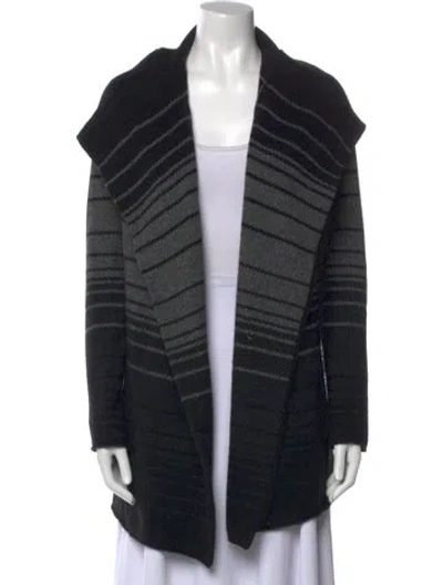 Pre-owned Vince Striped Open Front Sweater In Black