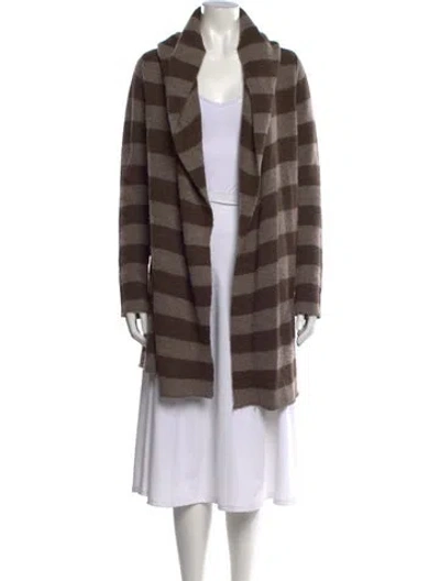 Pre-owned Vince Striped Open Front Sweater In Brown