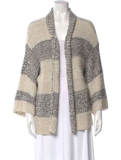 Pre-owned Vince Striped Open Front Sweater In Gray