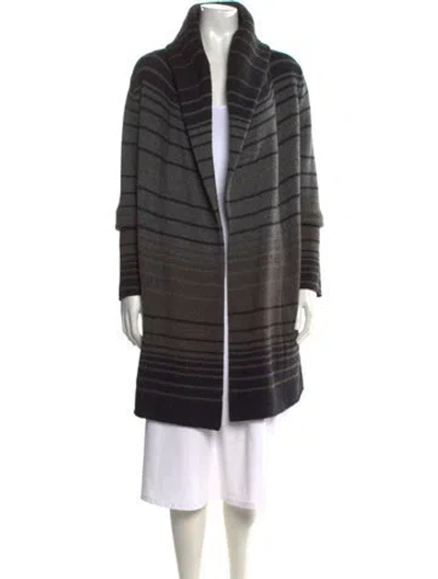Pre-owned Vince Striped Open Front Sweater In Gray