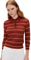 Vince Striped Pique Polo Brick Rose/off White