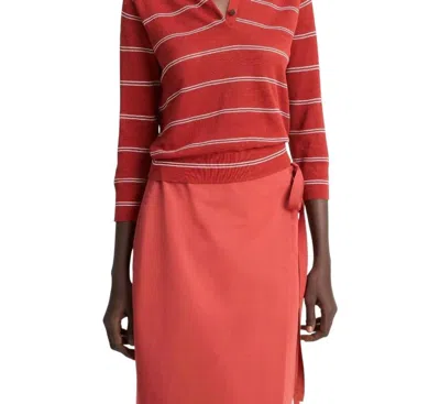 Vince Striped Pique Polo In Brick Rose/off White In Multi