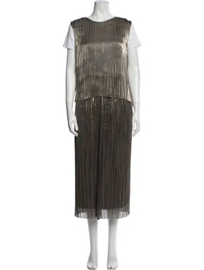 Pre-owned Vince Striped Pleated Accents Skirt Set In Green