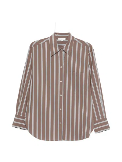 Vince Striped Pocket Shirt In Brown