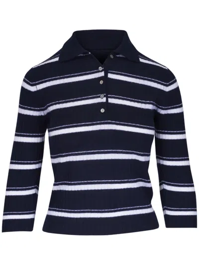 Vince Striped Polo Jumper In Blue