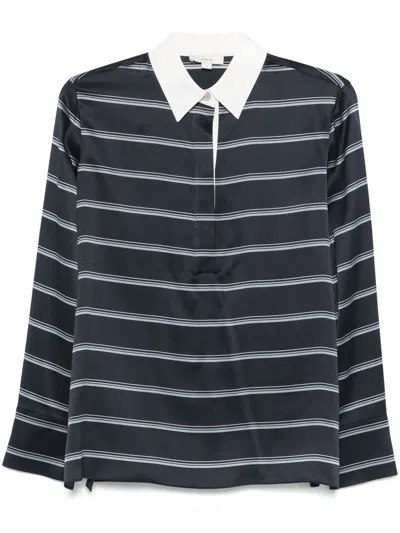 Vince Striped Polo Top In Blue