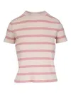 Vince Striped Short Sleeve Crew Top Oat Shell Combo In Multi