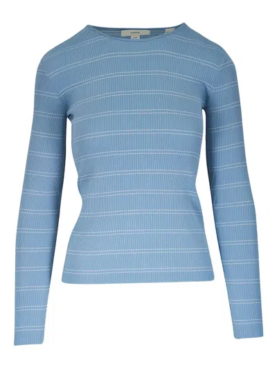 Vince Striped Ribbed Top In Blue
