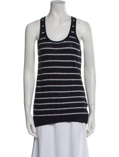 Pre-owned Vince Striped Scoop Neck Sweater In Blue