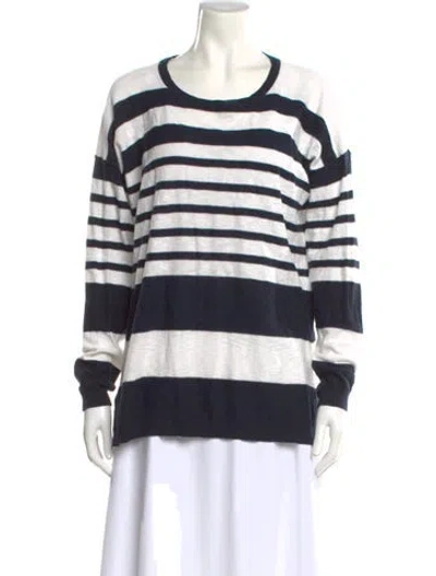 Pre-owned Vince Striped Scoop Neck Sweater In Blue