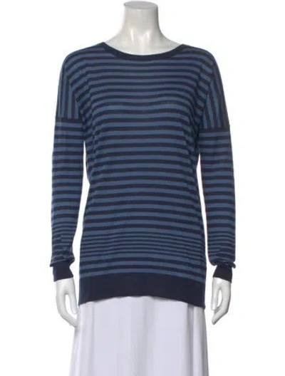 Pre-owned Vince Striped Scoop Neck Sweater In Blue