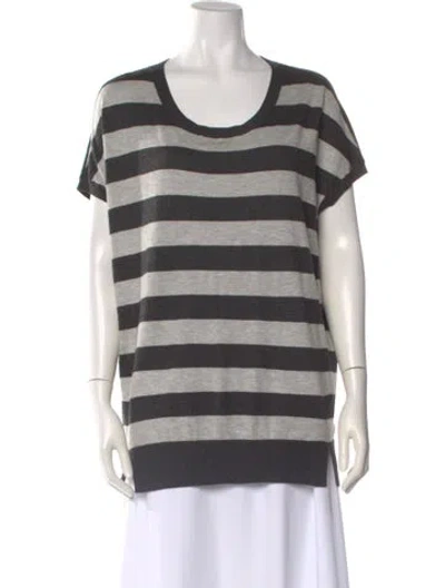 Pre-owned Vince Striped Scoop Neck Sweater In Gray
