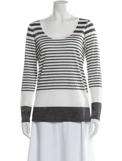 Pre-owned Vince Striped Scoop Neck Sweater In White