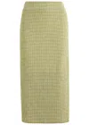 Vince Smocked Check Midi Skirt In Light Green