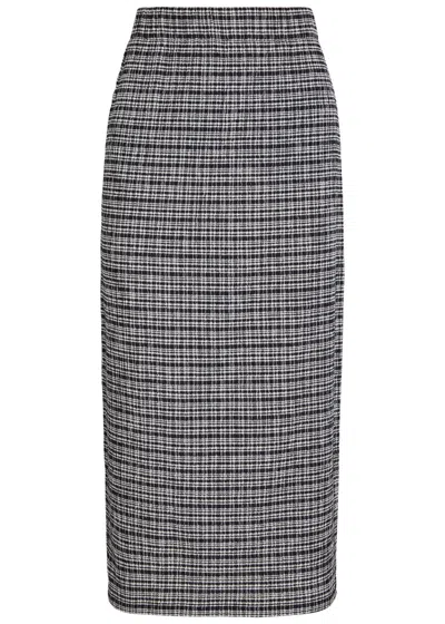 Vince Striped Shirred Midi Skirt In Gray