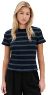 Vince Striped Short Sleeve Crew Top Coastal Combo In Blue