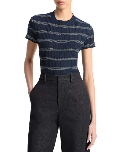 Vince Striped Short Sleeve Crewneck Tee In Blue