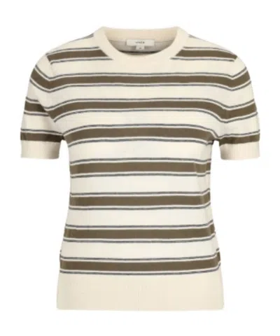 Vince Striped Short-sleeve Sweater In Red