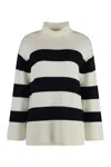 Vince Oversized Striped Roll Neck Pullover In White
