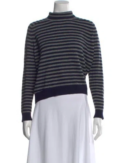 Pre-owned Vince Striped Turtleneck Sweater In Blue