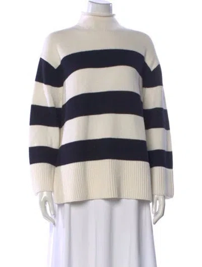 Pre-owned Vince Striped Turtleneck Sweater In White