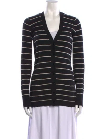 Pre-owned Vince Striped V-neck Sweater In Blue