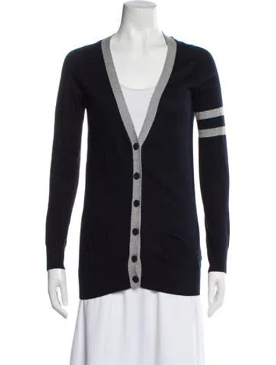 Pre-owned Vince Striped V-neck Sweater In Blue