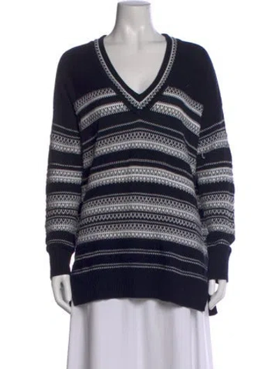 Pre-owned Vince Striped V-neck Sweater In Blue