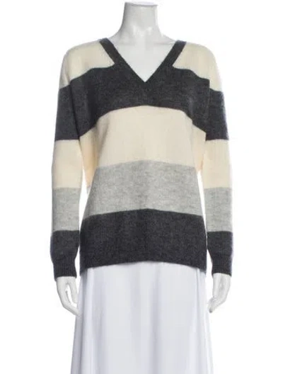 Pre-owned Vince Striped V-neck Sweater In Gray