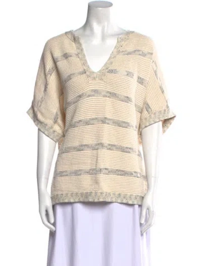 Pre-owned Vince Striped V-neck Sweater In Neutral