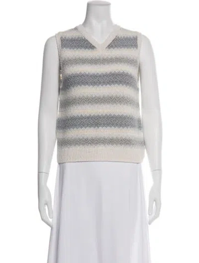 Pre-owned Vince Striped V-neck Sweater In Neutral