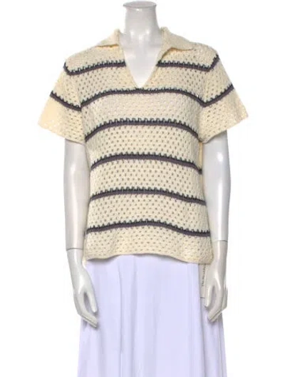 Pre-owned Vince Striped V-neck Sweater W/ Tags In Neutral
