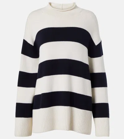 Vince Striped Wool And Cotton Sweater In White