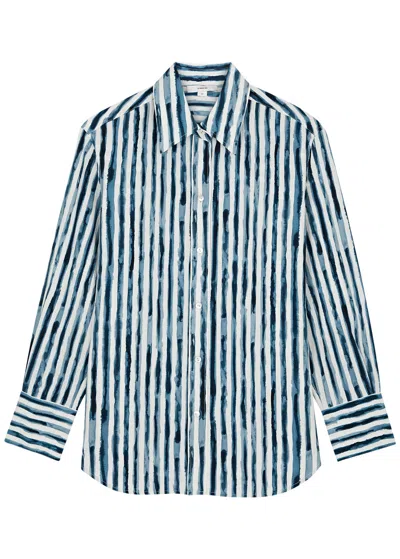 Vince Striped Woven Shirt In Blue