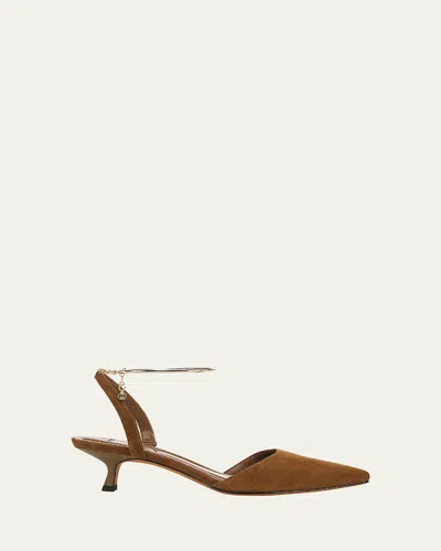 Vince Suede Ankle-chain Slingback Pumps In Elmwood