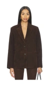 Vince Single-breasted Suede Blazer In Brown