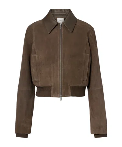 Vince Suede Blouson Jacket In Brown