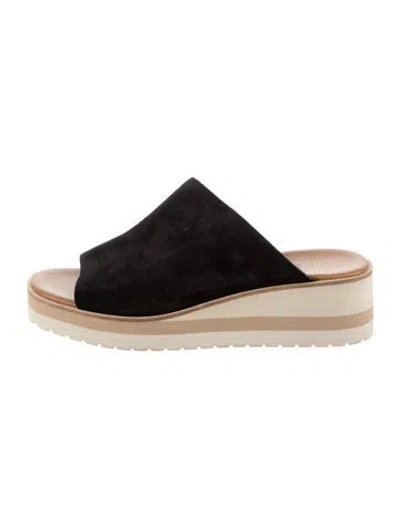 Pre-owned Vince Suede Colorblock Pattern Slides In Black