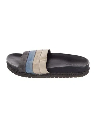 Pre-owned Vince Suede Colorblock Pattern Slides In Gray
